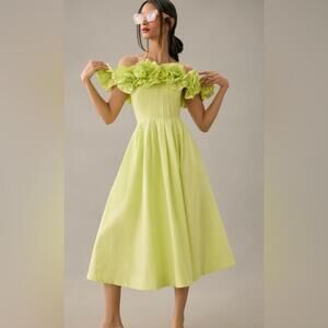 Maeve x Anthropologie - The Corina Ruffled Dress, Lime Green Midi Dress, size XS